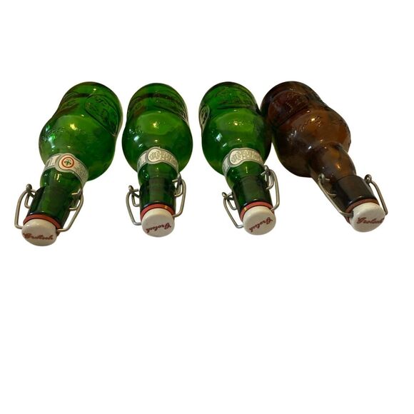 Vintage Grolsch Green Brown Embossed Beer Bottles 16 oz Swing Top Empty Lot Of 4 - Picture 3 of 9